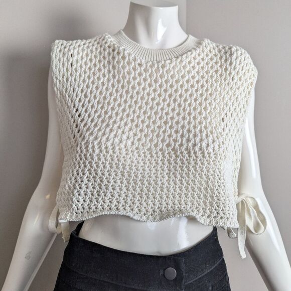 Zara Crochet cropped tank top side ties mesh see through size M - Picture 3 of 8